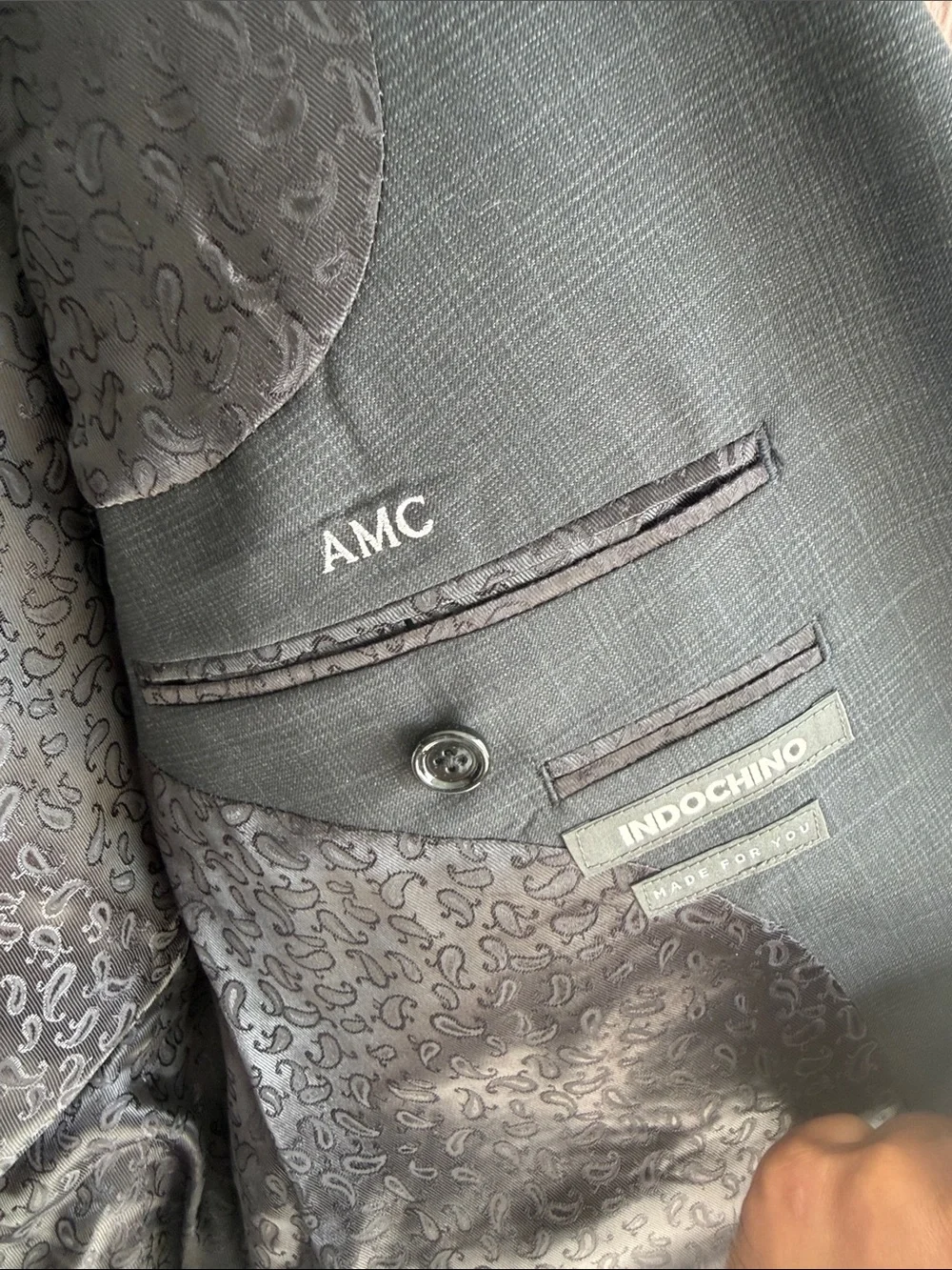 Indochino 100% Wool Sport Coat Blazer Charcoal Gray Check Custom